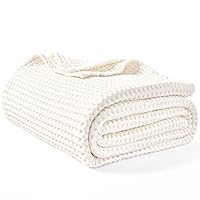 PHF 480GSM 100% Washed Cotton Waffle Weave Blanket, Cozy Breathable Skin-Friendly Throw King Size for All Season, Luxury Fall Layer for Couch Bed Sofa, Elegant Home Decor, Coconut White,104