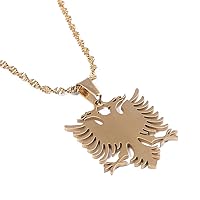 Albania Eagle Pendant Necklaces Gold Color Stainless Steel Jewelry Ethnic Gifts (gold)