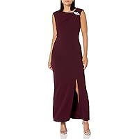 S.L. Fashions Women's Long Sleevless Column Dress with Shoulder Detail and Slit