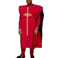 African Clothes for Men Embroidery Agbada Robe Shirts and Pants Set Dashiki Outfits Traditional Attire