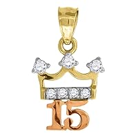 10k Gold Tri color CZ Womens 15 Anos Height 12.2mm X Width 5.6mm Quinceanera Charm Pendant Necklace Jewelry for Women