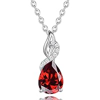 FANCIME 14K Solid White Gold Teardrop Pendant with Diamond Birthstone Necklace Birthday Gifts for Mom Women, Sterling Silver Chain 16