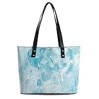 Womens Handbag Marble Pattern Blue Leather Tote Bag Top Handle Satchel Bags For Lady