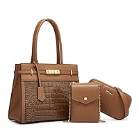 Women Fashion Shoulder Handbags Wallet Tote Bag Top Handle Satchel Hobo with Zipper Closure Set 3 Pcs