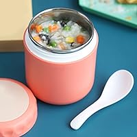 Vacuum Insulated Food Jar, Thermal Soup Cup for Hot Food,Insulated Water Cup Kitchen Stainless Steel Portable Sealed Bento Box Lunch Box Container (Pink, Spoon not included)