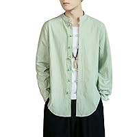 Chinese Style Shirt Men Traditional China Kungfu Clothes Vintage Cotton Linen Shirts Solid Tang Suit Top Spring