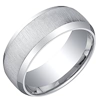 PEORA Men's 8mm Solid 925 Sterling Silver Wedding Ring Band, Beveled Edge, Brushed Matte, Comfort Fit Sizes 8 to 16