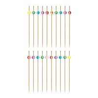 OGGI Wooden Cocktail Picks Sticks 20 pcs - Wooden Martini Picks with Colored Balls, Reusable Metal Cocktail Skewers, Martini Sticks for Olives, Appetizers, 4.25