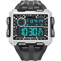 Men Square Digital Watches Dual Time Alarm Stopwatch Countdown Backlight Waterproof Multi-Function Electronic Watch