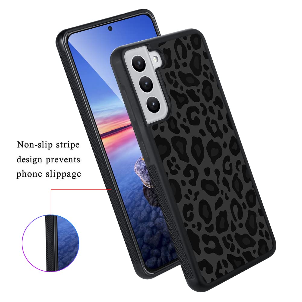 KANGHAR Case Compatible with Galaxy S22,Black Leopard Design,Tire Texture Non-Slip +Shockproof Rugged TPU Protective Case for Samsung Galaxy S22 6.1 Inch (2021) Leopard Pattern