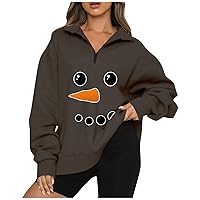 Pullover for Women Casual Hoodies 1/4 Zip Graphic Tshirt Long Sleeve Warm Plus Size Flannel Shirts for Women