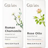 Roman Chamomile Essential Oil for Diffuser & Rose Essential Oils for Skin Use Set - 100% Natural Aromatherapy Grade Essential Oils Set - 2x0.34 fl oz - Gya Labs