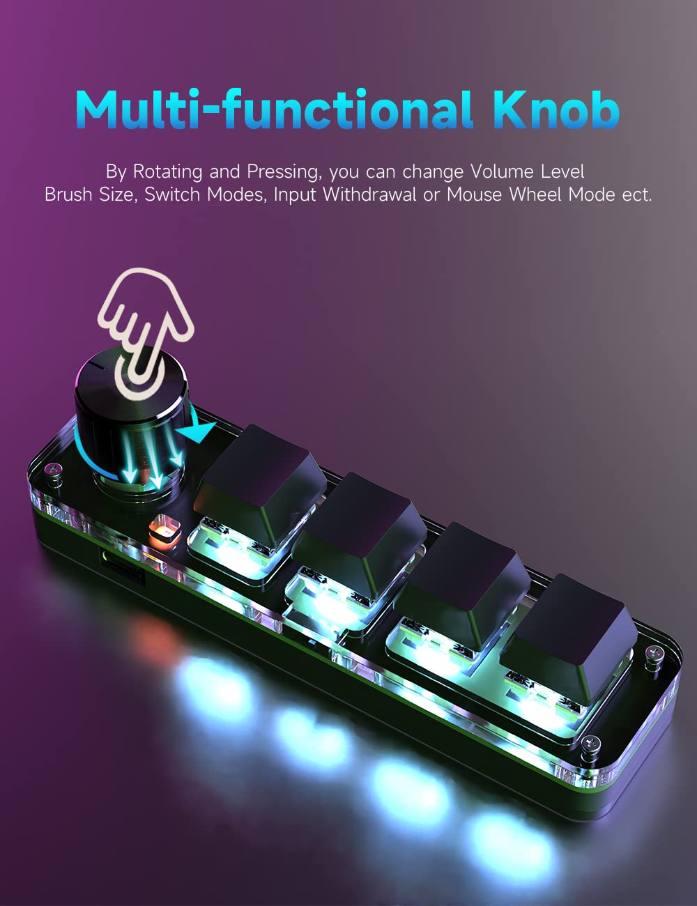 BRIMFORD USB Mini 4-Key Keypad, 2.4G Programming Macro Pad with Knobs, RGB Keypad for OSU HID Standard Keyboard, Hot-Keys One-Handed Mechanical Gaming Keyboard (4Key 2.4G)