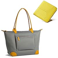 Small Leather Bifold Wallet For Women+Large Lightweight Nylon Tote Bag for Women