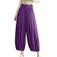 Women Casual High Waisted Pants Leg Pant Trousers with Pocket Loose Solid Pants
