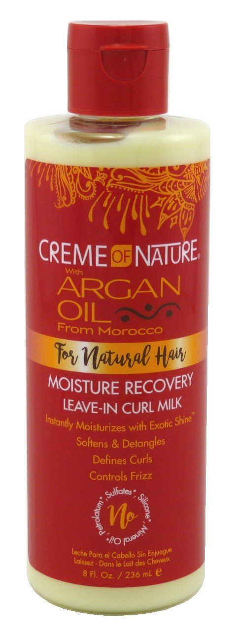 Argan Oil Moisture Recovery Leave In Curl Milk by Creme of Nature, Argan Oil of Morocco, Softens & Defines Curls, 8 Fl Oz