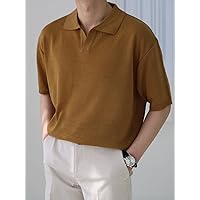 Sweaters for Men- Men Polo Neck Drop Shoulder Knit Top (Color : Brown, Size : Medium)