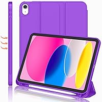 iMieet New iPad 10th Generation Case 2022 10.9 Inch with Pencil Holder, Trifold Stand Smart Case with Soft TPU Back,Auto Wake/Sleep(Grape Purple)
