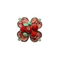Brooch Oxblood Coral (Dyed) Turquoise Clover Gold Fashionable Pink Flower