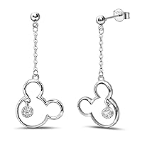 Mouse Earrings for Girls Sterling Silver Mouse Dangle Stud Earrings Sparkling CZ Lucky Cute Minnie Chain Earrings Animal Fashion Hypoallergenic Princess Jewelry Gifts for Women Daughter Birthday