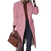 Women's Overcoat Notched Lapel Double Breasted Pea Coats Fall Winter Elegant Wool Blend Trench Coat Long Jackets