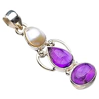 StarGems® Natural Amethyst And River Pearl Handmade 925 Sterling Silver Pendant 1.75