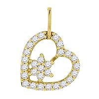 10k Gold CZ Cubic Zirconia Simulated Diamond Womens Flower Love Heart Height 20.4mm X Width 15.4mm Heart Charm Pendant Necklace Jewelry for Women