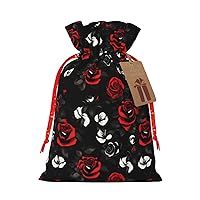 MyPiky Black White And Red Roses Print Christmas Gift Bags,Gift Wrap Bags 8.3x11.8 Inch Storage Bag For Thanksgiving Party