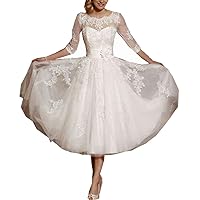 Lorderqueen Short A-line Wedding Dresses 3/4 Lace Bridal Gowns School Prom Dress Ball Gown