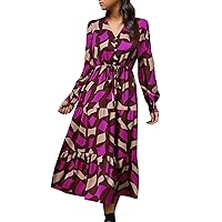 Women's Summer Dress Solid Color Long Sleeve Lapel Single Breasted Slim Fit Dress Valentines, S-5XL