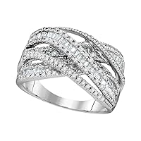 The Diamond Deal 10kt White Gold Womens Round Baguette Diamond Crossover Fashion Band Ring 1.00 Cttw