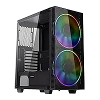 Gaming Case Mid-Tower with Tempered Glass Side Panel, 2x200mm ARGB Fans Included, GAMEMAX Black Hole