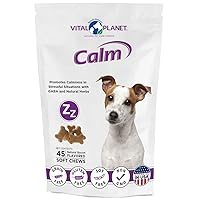 Vital Planet - Calm Soft Chews for Dogs, Promotes Calmness in Stressful Situations with GABA, Colostrum, Valerian, Turmeric, Chamomile, and L-Theanine - 45 Natural Bacon Flavored Soft Chews