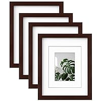 Egofine 8x10 Picture Frames Made of Solid Wood with Plexiglass, Display Pictures 4x6/5x7 with Mat or 8x10 Without Mat Set of 4 for Tabletop and Wall Mounting, Walnut Color