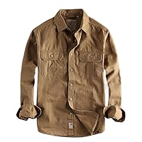 Cargo Washed Shirt Men Long Sleeve Canvas Cotton Military Uniform Casual Work Style Male Shirts Top Coats