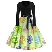Summer Dresses for Women 2024 Fashion V-Neck Casual Slim Easter Print Long Sleeve Dresses