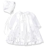 baby-girls Sleeveless Satin Embroidered Christening Dress With CapeDress