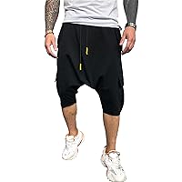 Men's Yoga Baggy Genie Boho Pants 3/4 Harem Sweatpants Pure Color Street Sports Baggy Hippie Low Crotch Capri Trousers
