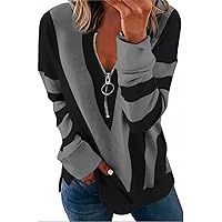 Women's V-Neck Zipper Printed Sweater Fashion Geometric Print Zipper Tops Long Sleeve Casual Henley Tops Blouse