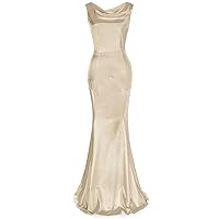 MUXXN Women's Vintage Cocktail Sleeveless Wedding Guest Crew Neck Solid Party Evening Long Maxi Dresses Champagne L