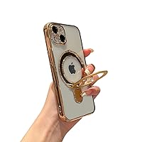 Threehundred for iPhone 14 Case Clear Magnetic Build-in Stand with Camera Lens Protection [Compatible with MagSafe] Shockproof Soft Protective Slim Phone Case for iPhone 14 6.1 Inch - Gold
