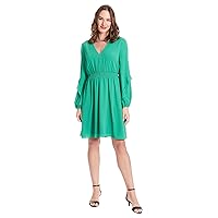 London Times Long Sleeve Ruffle Detail V-Neck Multi Occasion Casual Dresses for Women