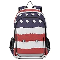 ALAZA National Colors Usa Red White Blue Strips Stars July 4th Independence Days Casual Daypacks Outdoor Backpack