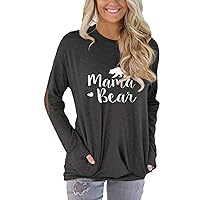 Pink Queen Womens Mama Bear Shirt Crew Neck Top with Pockets Black Size M