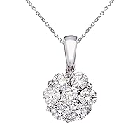 14K White Gold 1ctw Cluster Round Diamond Pendant (Chain NOT included)