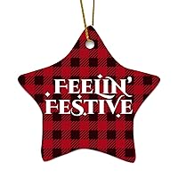 Feelin' Festive Housewarming Gift New Home Gift Hanging Keepsake Wreaths for Home Party Commemorative Pendants for Friends 3 Inches Double Sided Print Ceramic Ornament.