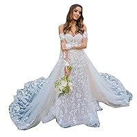 Beach Sweetheart Neckline Bridal Ball Gowns Detachable Train Lace up Corset Mermaid Wedding Dresses for Bride