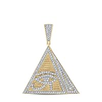 The Diamond Deal 10kt Yellow Gold Mens Round Diamond Pyramid Eye Ra Charm Pendant 1-7/8 Cttw