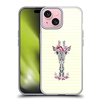 Head Case Designs Officially Licensed Monika Strigel Yellow Flower Giraffe and Stripes Soft Gel Case Compatible with Apple iPhone 15 and Compatible with MagSafe Accessories