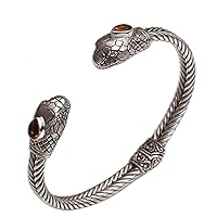 NOVICA Handmade Citrine Cuff Bracelet Snakethemed from Bali .925 Sterling Silver Indonesia Animal Birthstone [6.25 in L (end to End) x 0.5 in W] 'Snake Siblings'